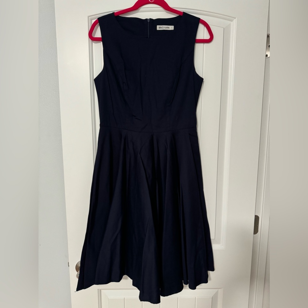Midi dress, navy, sleeveless